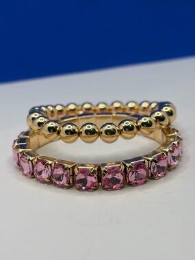 Pink Rhinestone & Gold Beaded Stretch Bracelet Set – 2 Piece
